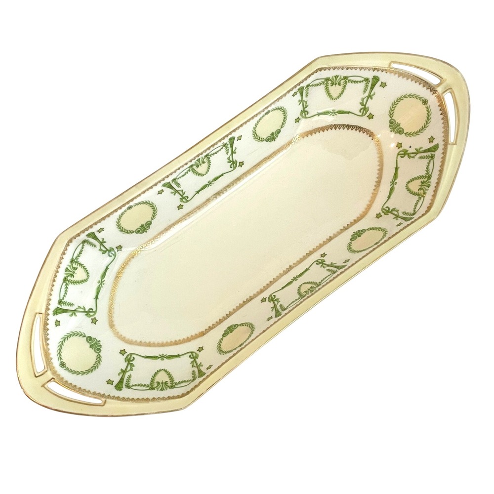 MZ Austria Antique Porcelain Celery Dish Charcuterie Gold Gilt Crudite